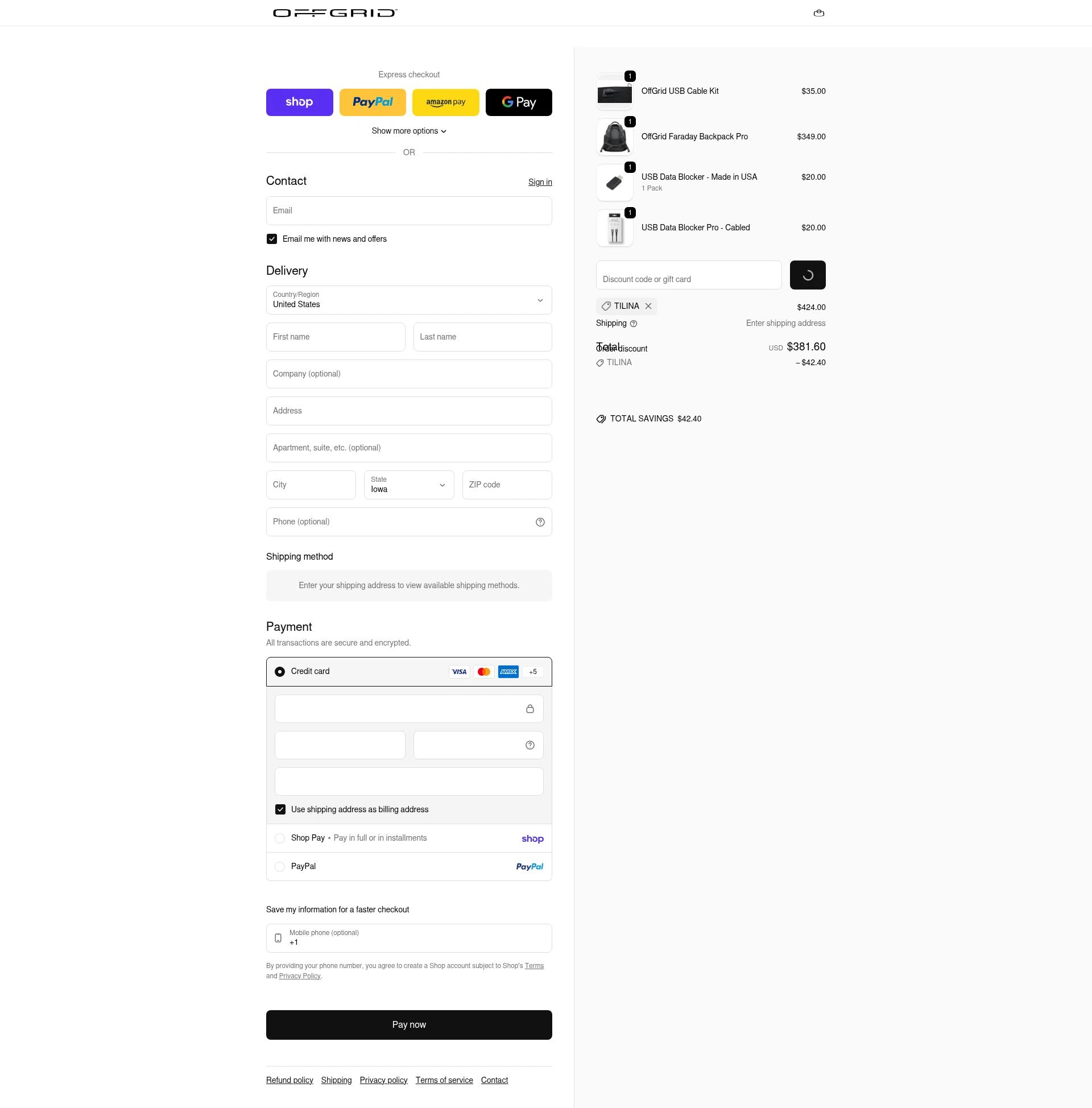 OFFGRID checkout page showing OFFGRID promo code box | Screenshot taken by SimplyCodes community member on Feb 24, 2026