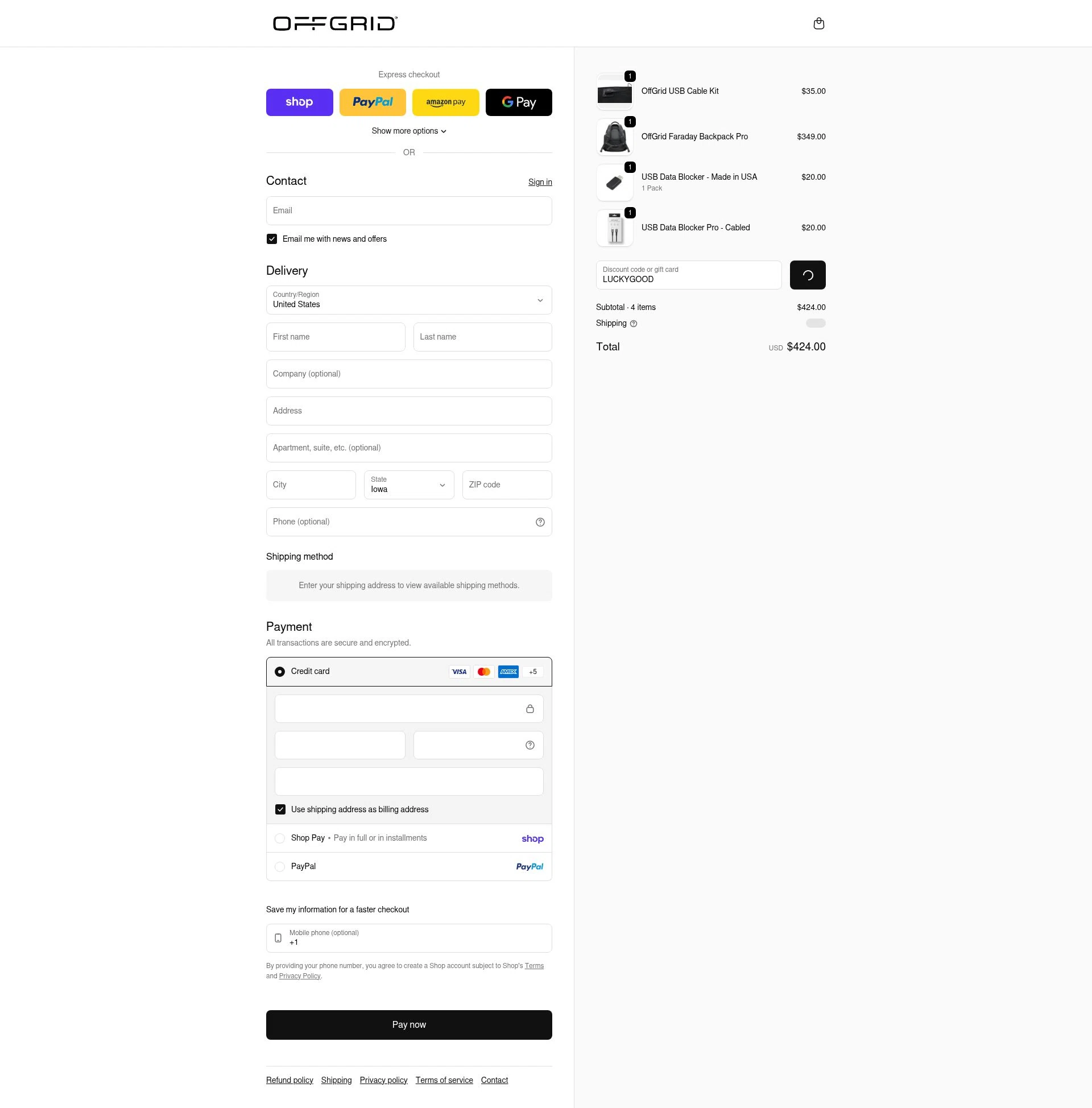 OFFGRID checkout page showing OFFGRID promo code box | Screenshot taken by SimplyCodes community member on Feb 24, 2026