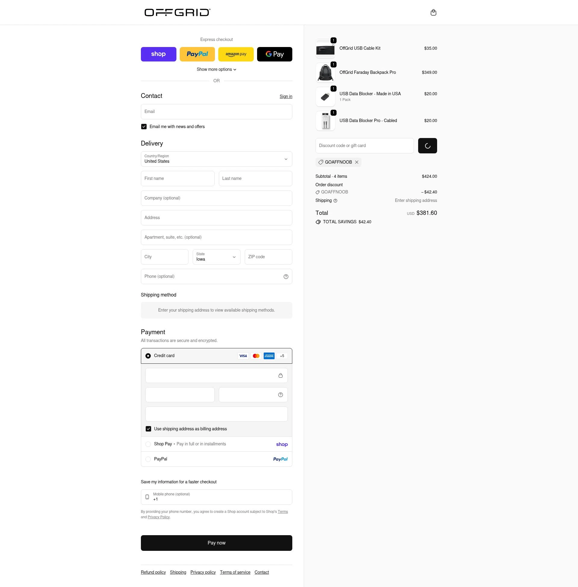 OFFGRID checkout page showing OFFGRID promo code box | Screenshot taken by SimplyCodes community member on Feb 24, 2026