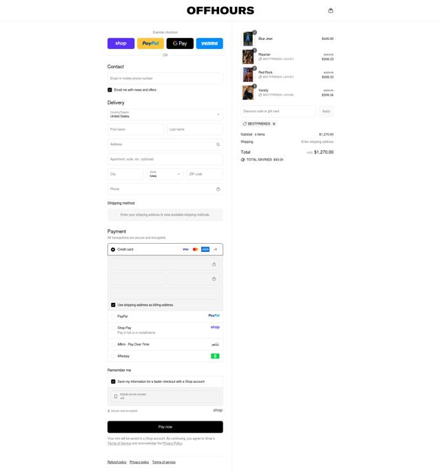 OFFHOURS checkout page showing OFFHOURS discount code box | Screenshot taken by SimplyCodes community member on Sep 11, 2025