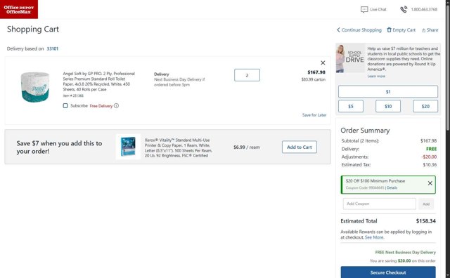 Office Depot checkout page showing Office Depot coupon code box | Screenshot taken by SimplyCodes community member on Aug 27, 2025