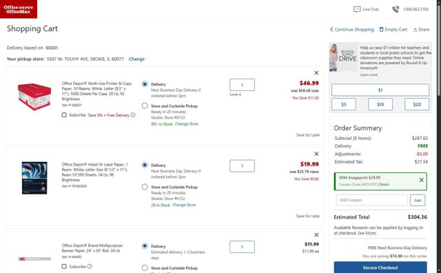 Office Depot checkout page showing Office Depot coupon code box | Screenshot taken by SimplyCodes community member on Aug 28, 2025