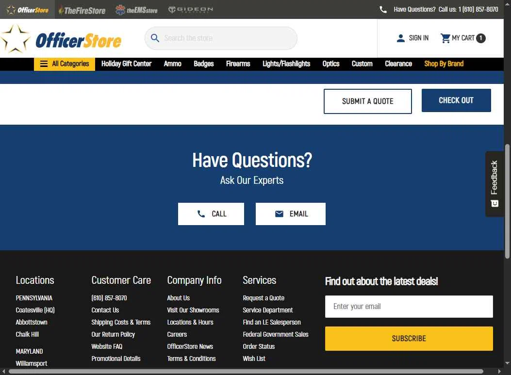 Officer Store.com checkout page showing Officer Store.com promo code box | Screenshot taken by SimplyCodes community member on Jan 5, 2026