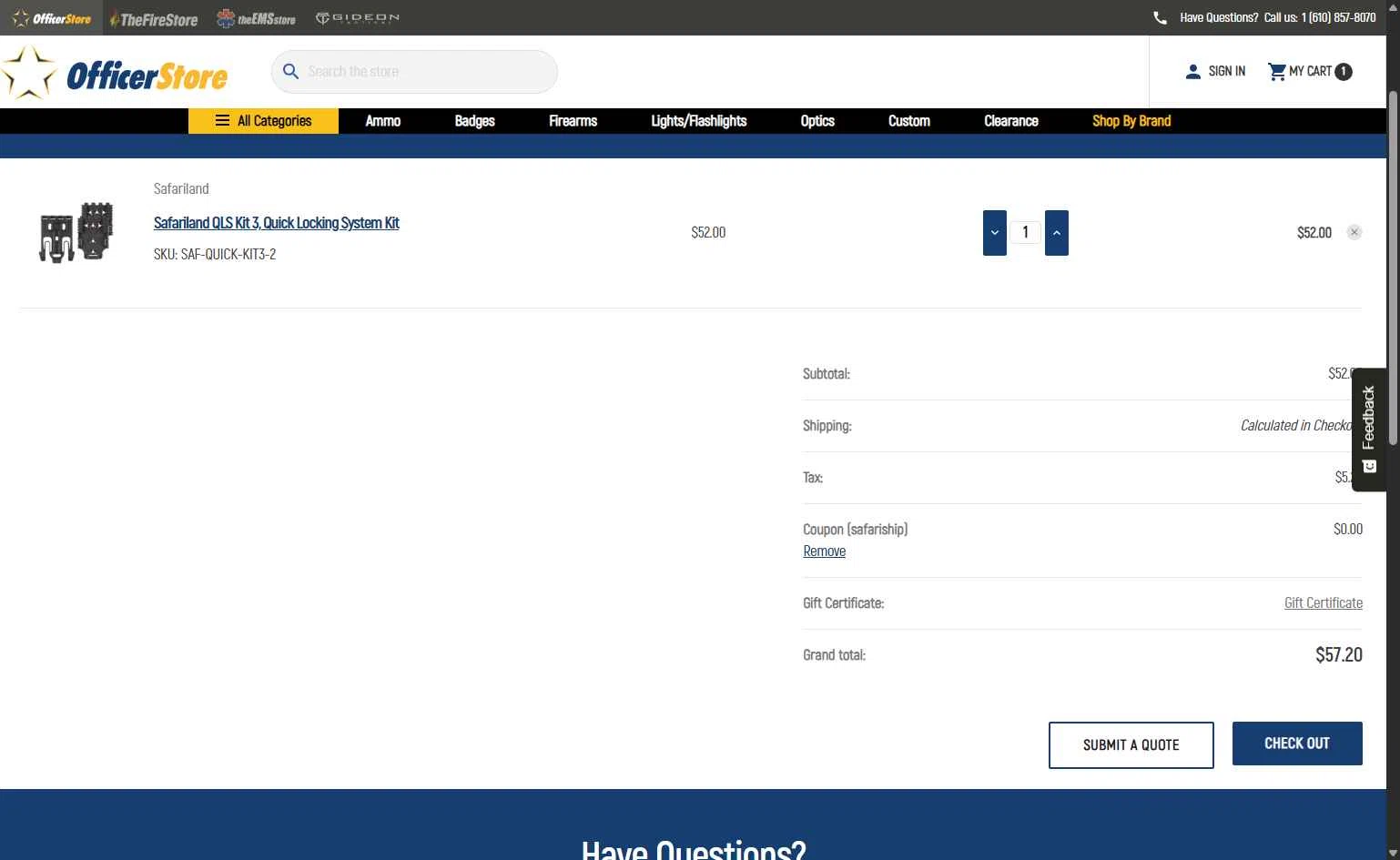Officer Store.com checkout page showing Officer Store.com promo code box | Screenshot taken by SimplyCodes community member on Jan 9, 2026