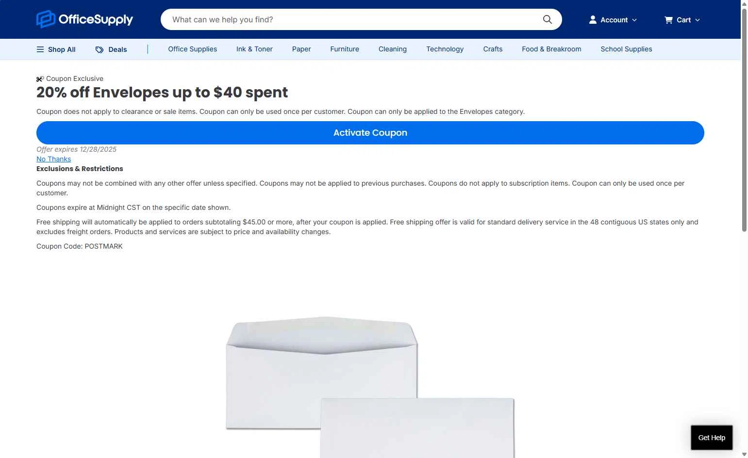 OfficeSupply.com checkout page showing OfficeSupply.com coupon code box | Screenshot taken by SimplyCodes community member on Dec 17, 2025