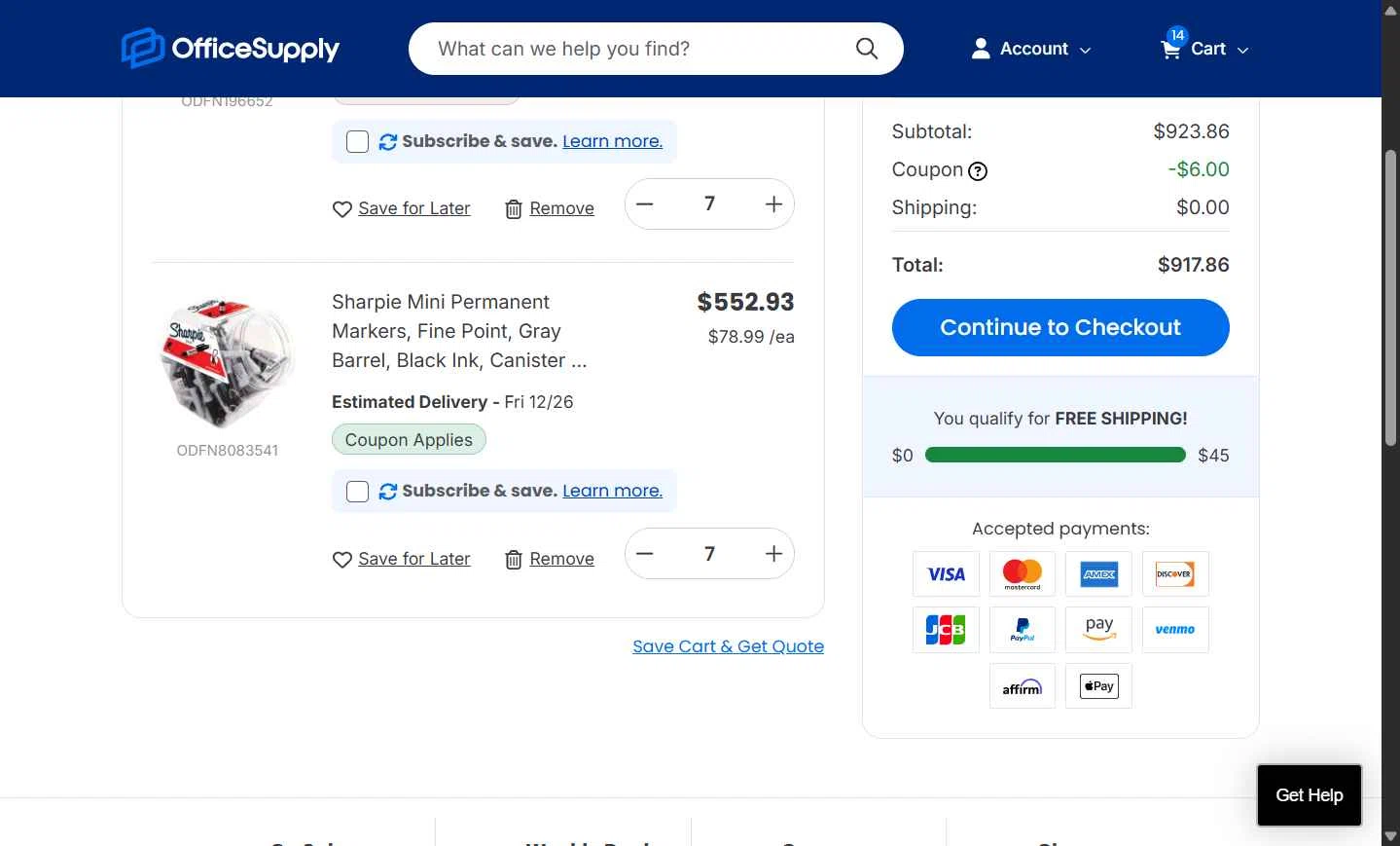 OfficeSupply.com checkout page showing OfficeSupply.com coupon code box | Screenshot taken by SimplyCodes community member on Dec 19, 2025