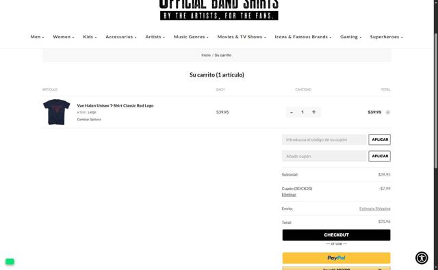Official Band Shirts checkout page showing Official Band Shirts promo code box | Screenshot taken by SimplyCodes community member on Jul 19, 2025