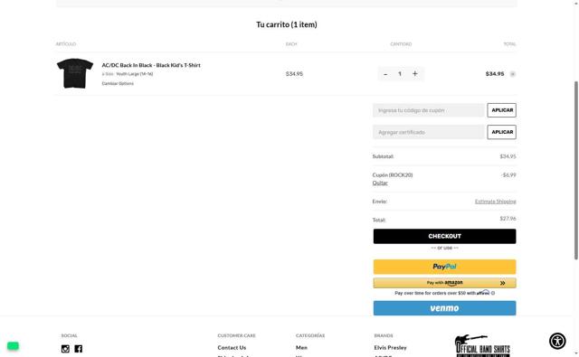Official Band Shirts checkout page showing Official Band Shirts promo code box | Screenshot taken by SimplyCodes community member on Jul 19, 2025