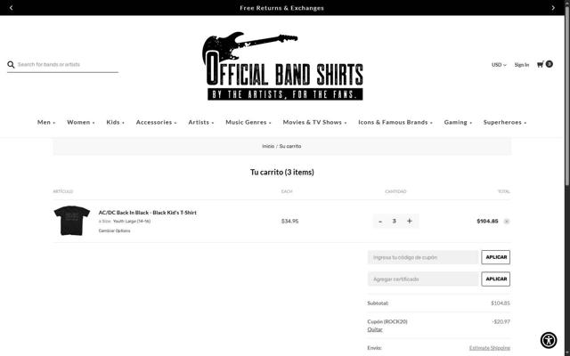 Official Band Shirts checkout page showing Official Band Shirts promo code box | Screenshot taken by SimplyCodes community member on Jul 19, 2025