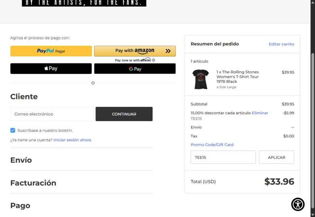 Official Band Shirts checkout page showing Official Band Shirts promo code box | Screenshot taken by SimplyCodes community member on Aug 28, 2025