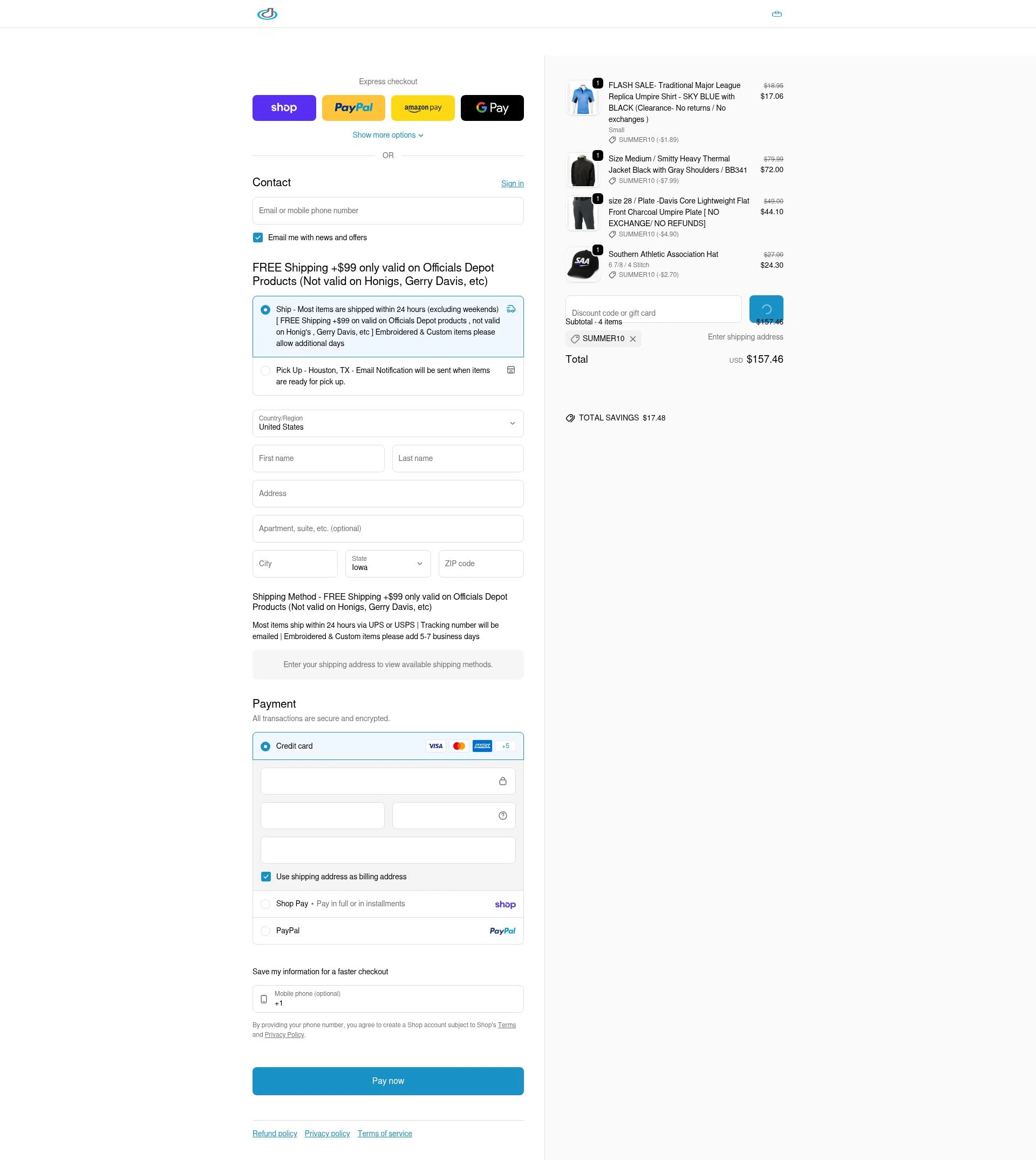 Officials Depot checkout page showing Officials Depot promo code box | Screenshot taken by SimplyCodes community member on Feb 6, 2026