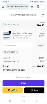 SEEKER10 coupon verification screenshot