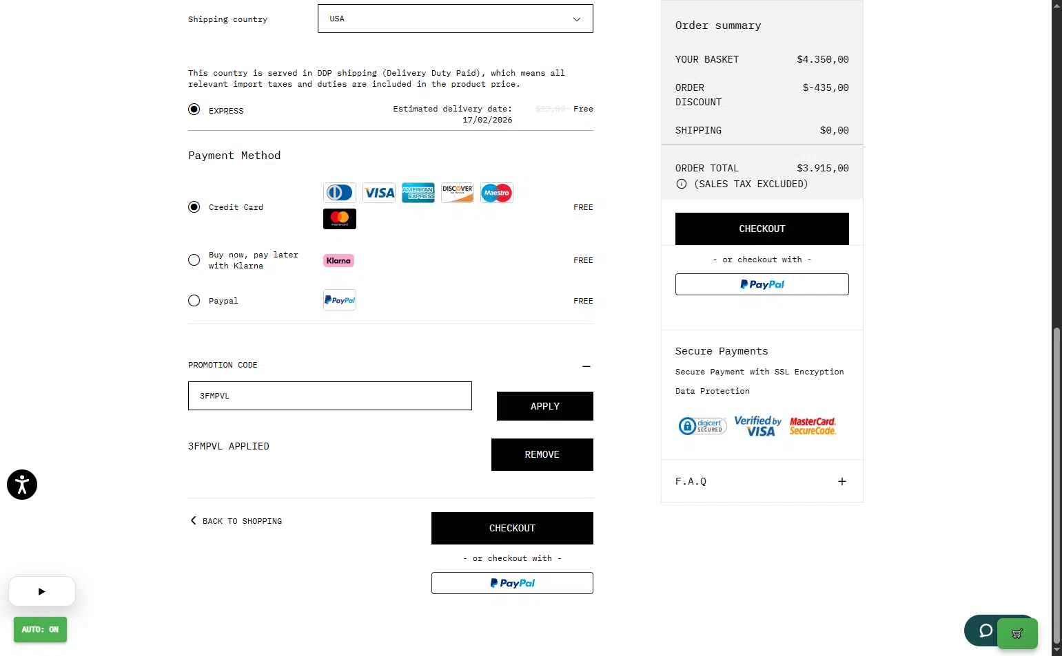 Off-White checkout page showing Off-White promo code box | Screenshot taken by SimplyCodes community member on Feb 11, 2026