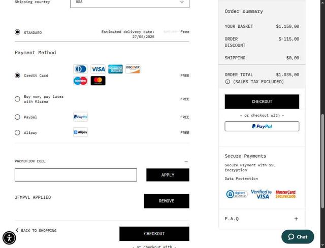 Off-White checkout page showing Off-White promo code box | Screenshot taken by SimplyCodes community member on May 16, 2025