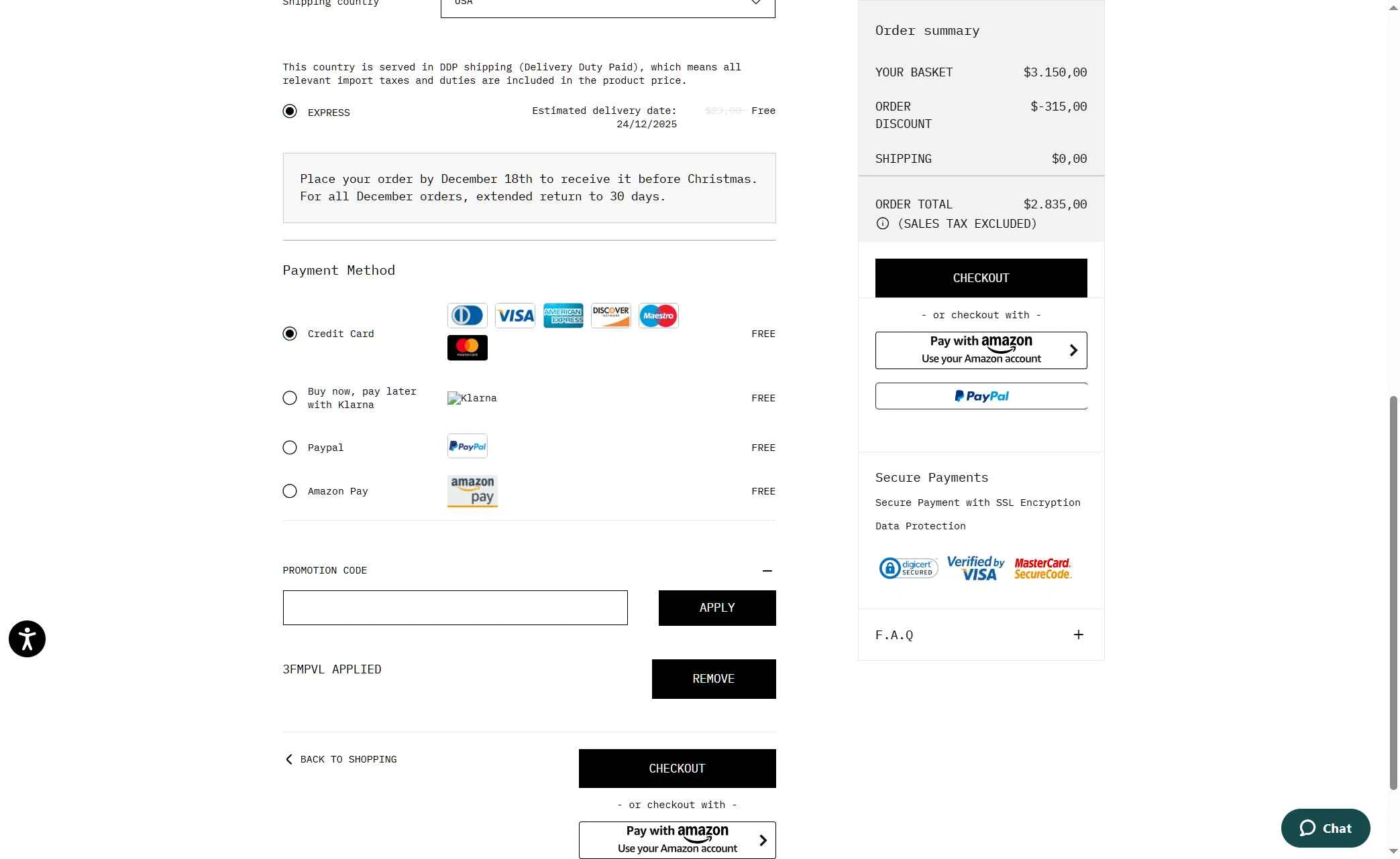 Off-White checkout page showing Off-White promo code box | Screenshot taken by SimplyCodes community member on Dec 19, 2025