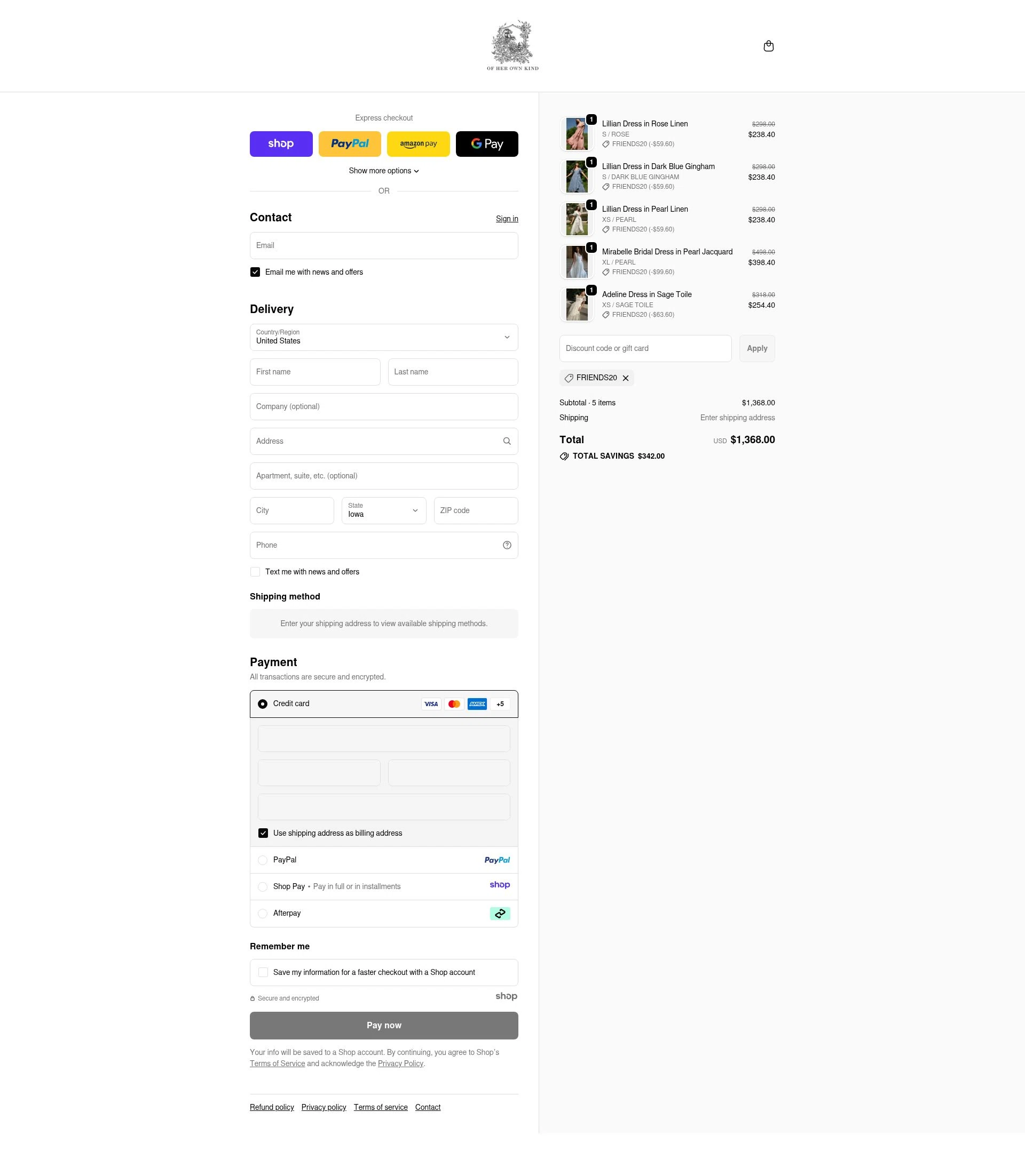 Of Her Own Kind checkout page showing Of Her Own Kind promo code box | Screenshot taken by SimplyCodes community member on Nov 24, 2025