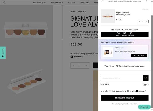 Ofra Cosmetics checkout page showing Ofra Cosmetics discount code box | Screenshot taken by SimplyCodes community member on Aug 25, 2025