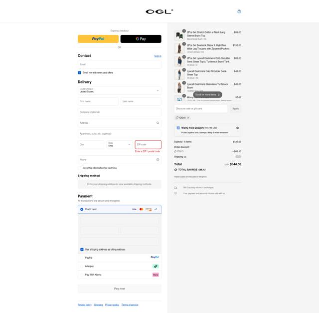 OGLmove checkout page showing OGLmove coupon code box | Screenshot taken by SimplyCodes community member on Sep 11, 2025