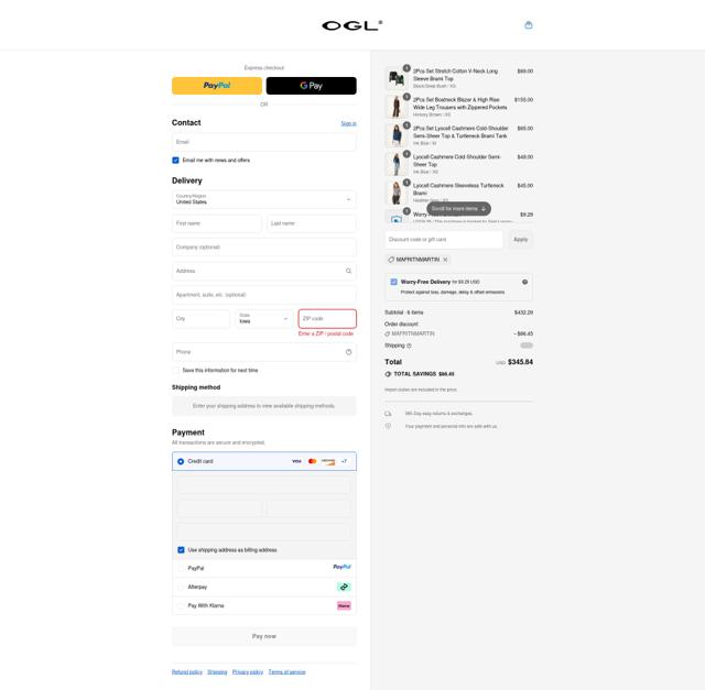 OGLmove checkout page showing OGLmove coupon code box | Screenshot taken by SimplyCodes community member on Sep 11, 2025