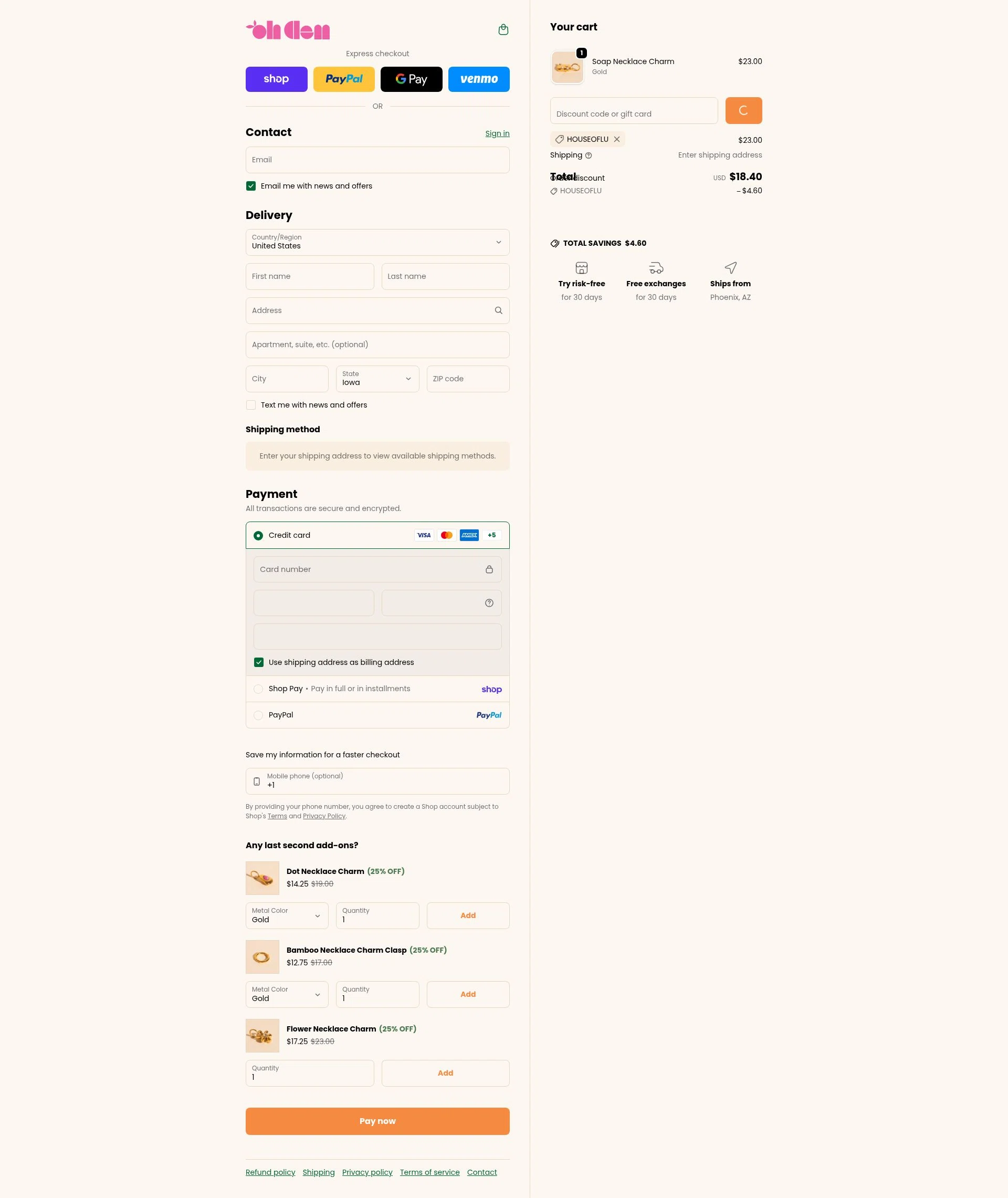 Oh Clementine checkout page showing Oh Clementine discount code box | Screenshot taken by SimplyCodes community member on Feb 11, 2026