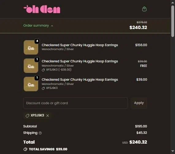Oh Clementine checkout page showing Oh Clementine discount code box | Screenshot taken by SimplyCodes community member on Feb 16, 2026