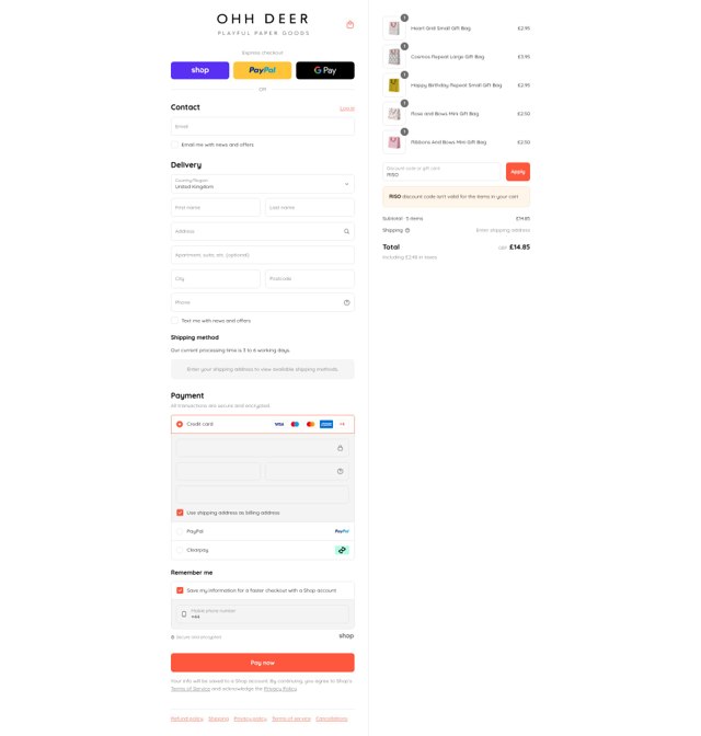 Ohh Deer checkout page showing Ohh Deer promo code box | Screenshot taken by SimplyCodes community member on Sep 3, 2025