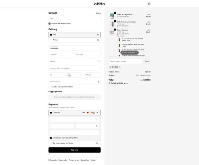 Ohho checkout page showing Ohho discount code box | Screenshot taken by SimplyCodes community member on Sep 18, 2025