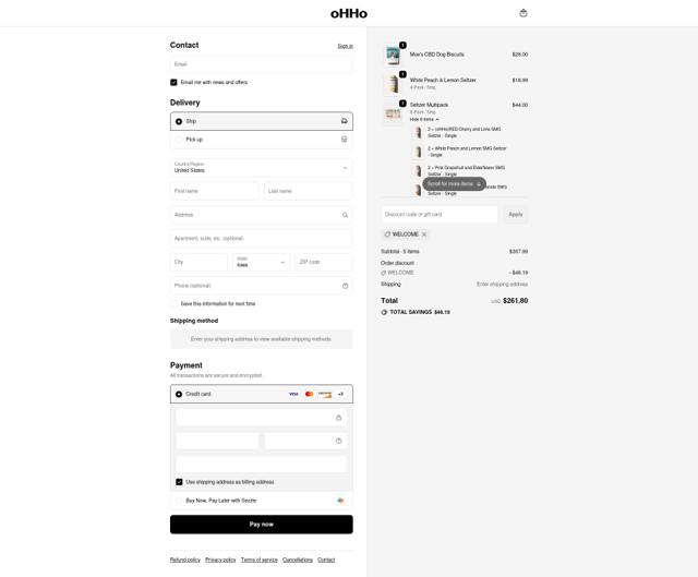 Ohho checkout page showing Ohho discount code box | Screenshot taken by SimplyCodes community member on Sep 18, 2025