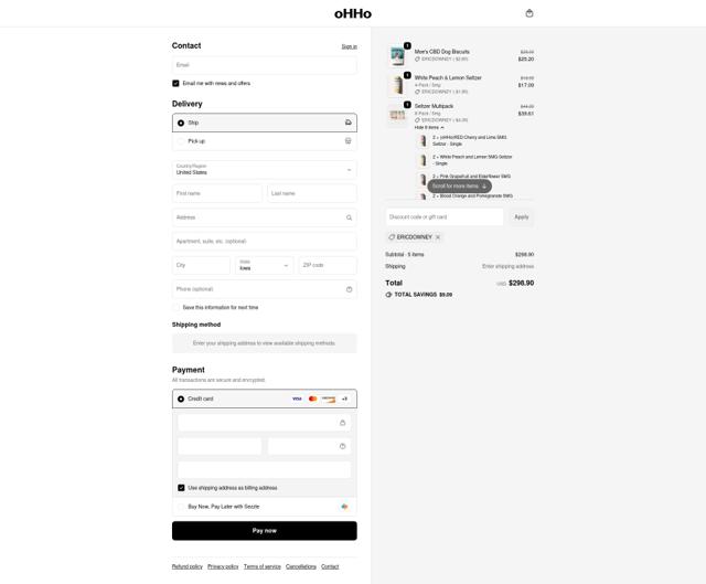 Ohho checkout page showing Ohho discount code box | Screenshot taken by SimplyCodes community member on Sep 18, 2025