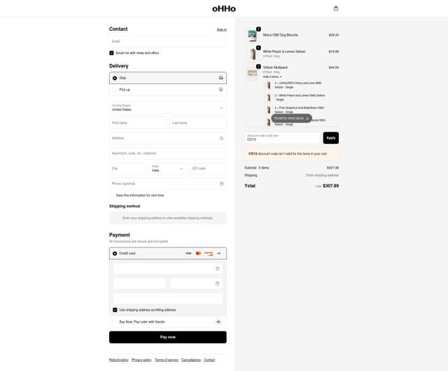 Ohho checkout page showing Ohho discount code box | Screenshot taken by SimplyCodes community member on Sep 18, 2025