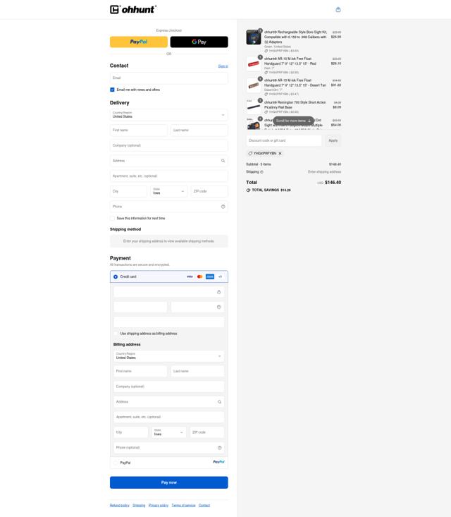 ohhunt checkout page showing ohhunt discount code box | Screenshot taken by SimplyCodes community member on Sep 12, 2025