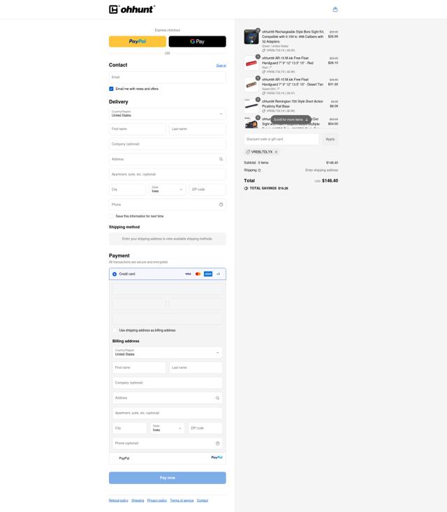 ohhunt checkout page showing ohhunt discount code box | Screenshot taken by SimplyCodes community member on Sep 12, 2025