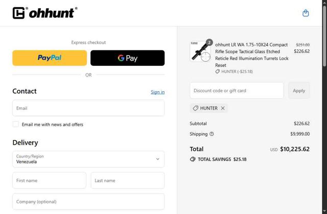 ohhunt checkout page showing ohhunt discount code box | Screenshot taken by SimplyCodes community member on Sep 15, 2025
