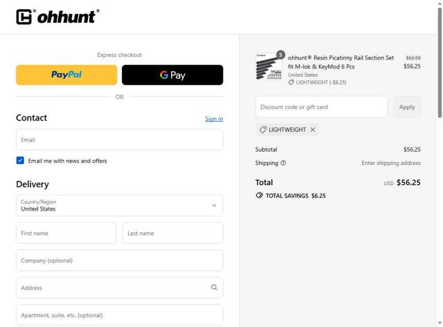 ohhunt checkout page showing ohhunt discount code box | Screenshot taken by SimplyCodes community member on Sep 16, 2025