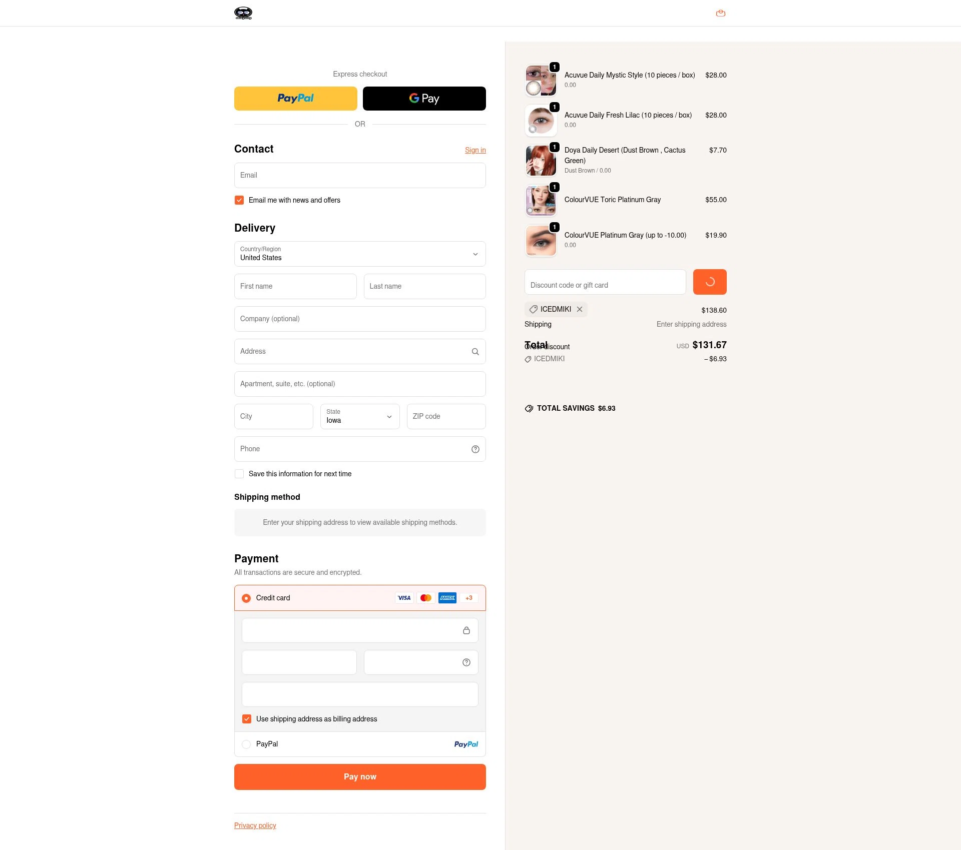 Oh My Kitty checkout page showing Oh My Kitty discount code box | Screenshot taken by SimplyCodes community member on Jan 9, 2026