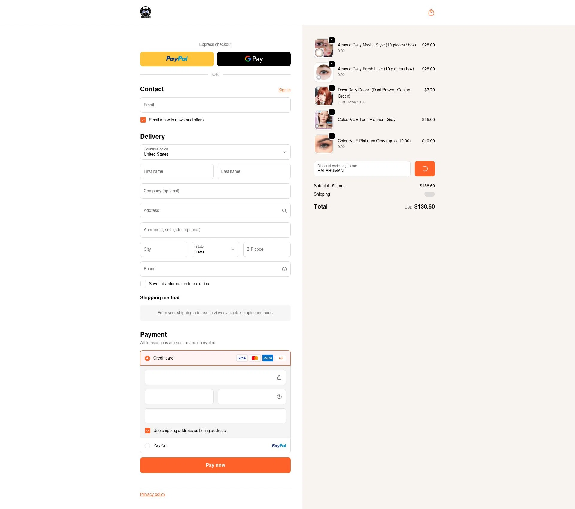 Oh My Kitty checkout page showing Oh My Kitty discount code box | Screenshot taken by SimplyCodes community member on Jan 9, 2026