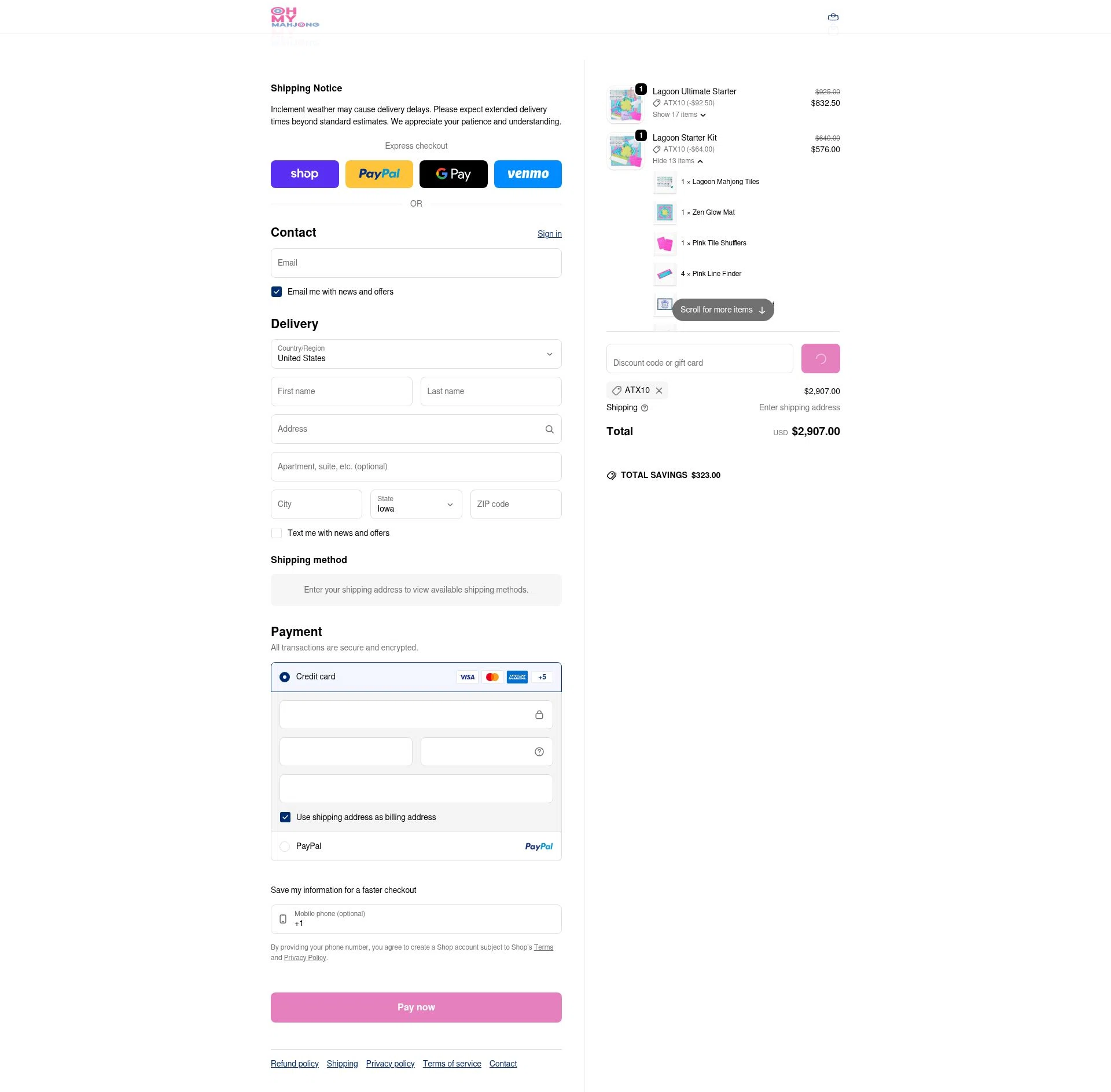 Oh My Mahjong checkout page showing Oh My Mahjong discount code box | Screenshot taken by SimplyCodes community member on Feb 6, 2026