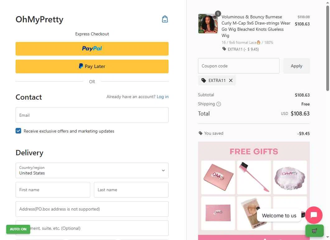 OhMyPretty checkout page showing OhMyPretty coupon code box | Screenshot taken by SimplyCodes community member on Dec 13, 2025