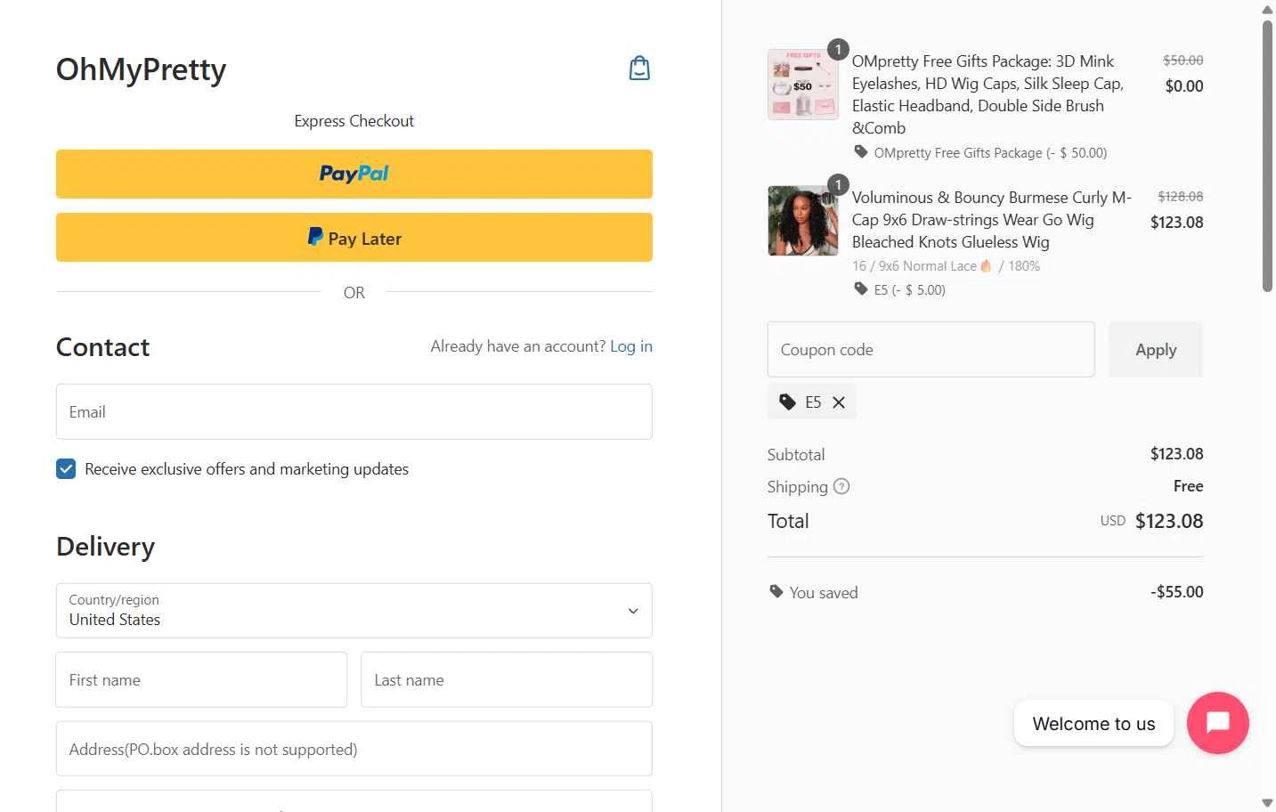 OhMyPretty checkout page showing OhMyPretty coupon code box | Screenshot taken by SimplyCodes community member on Jan 4, 2026