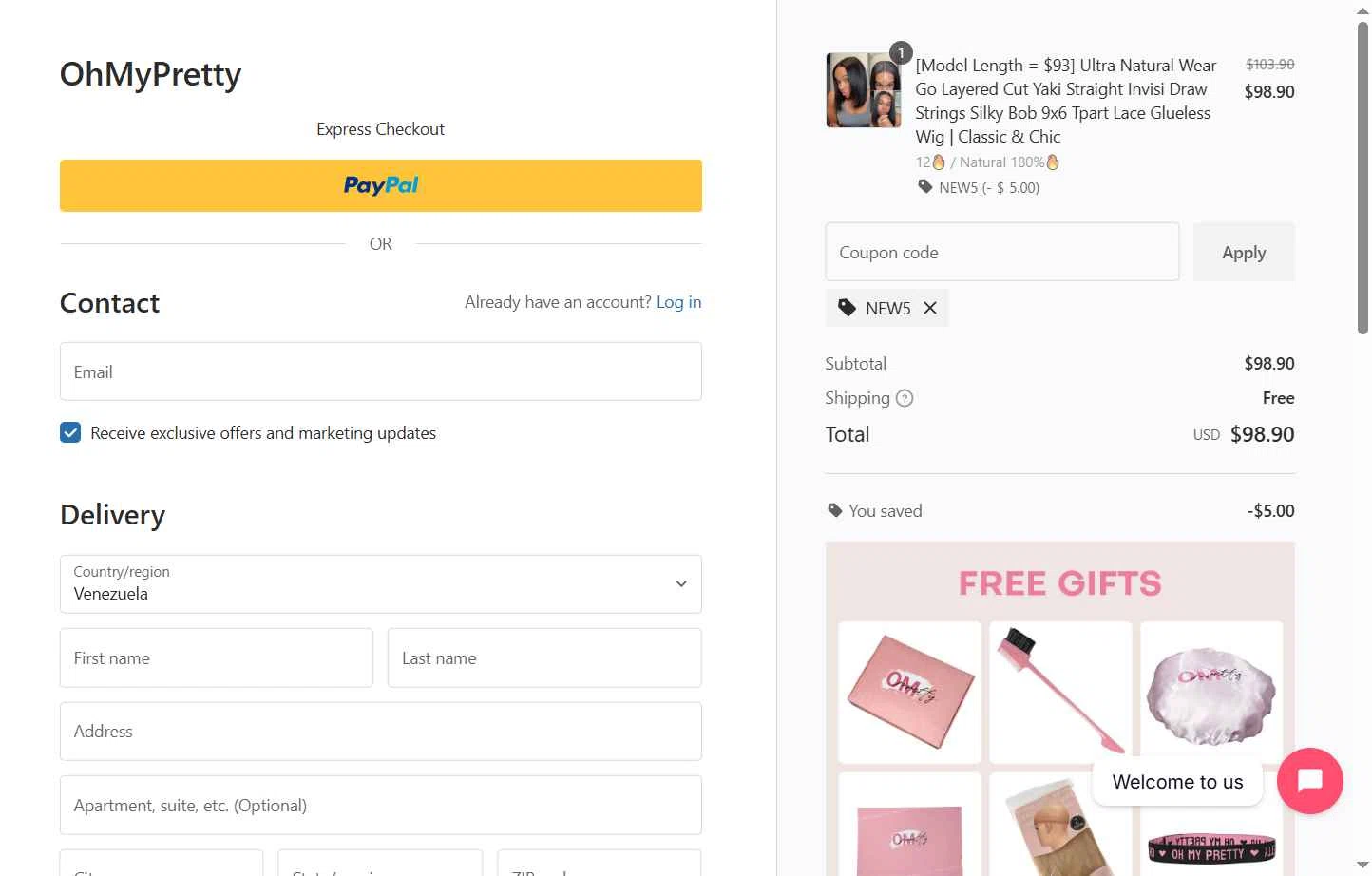 OhMyPretty checkout page showing OhMyPretty coupon code box | Screenshot taken by SimplyCodes community member on Dec 15, 2025