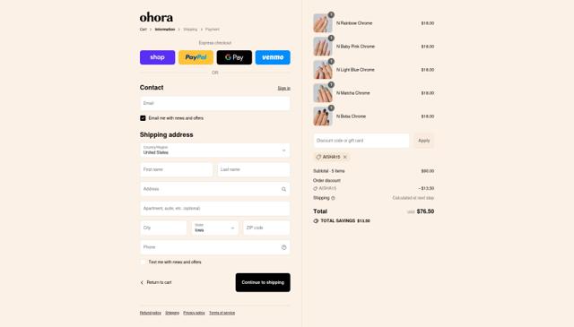 ohora checkout page showing ohora discount code box | Screenshot taken by SimplyCodes community member on Sep 12, 2025