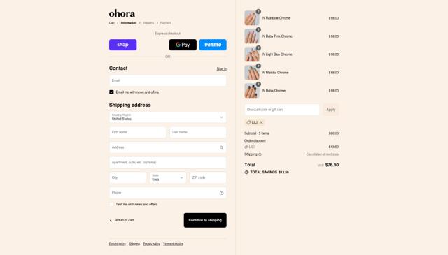 ohora checkout page showing ohora discount code box | Screenshot taken by SimplyCodes community member on Sep 12, 2025