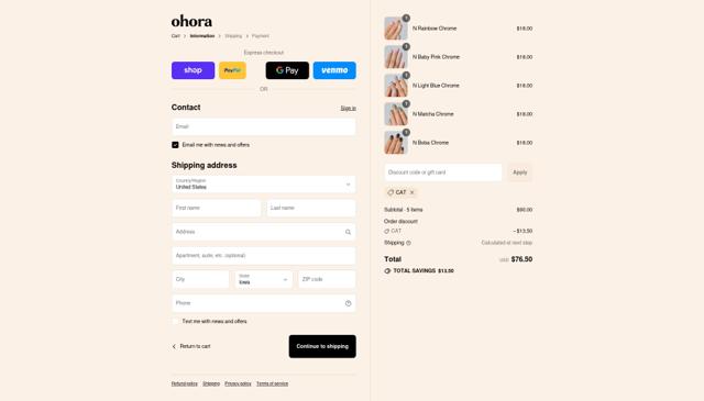 ohora checkout page showing ohora discount code box | Screenshot taken by SimplyCodes community member on Sep 12, 2025