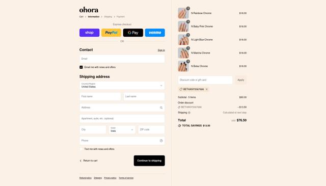 ohora checkout page showing ohora discount code box | Screenshot taken by SimplyCodes community member on Sep 12, 2025