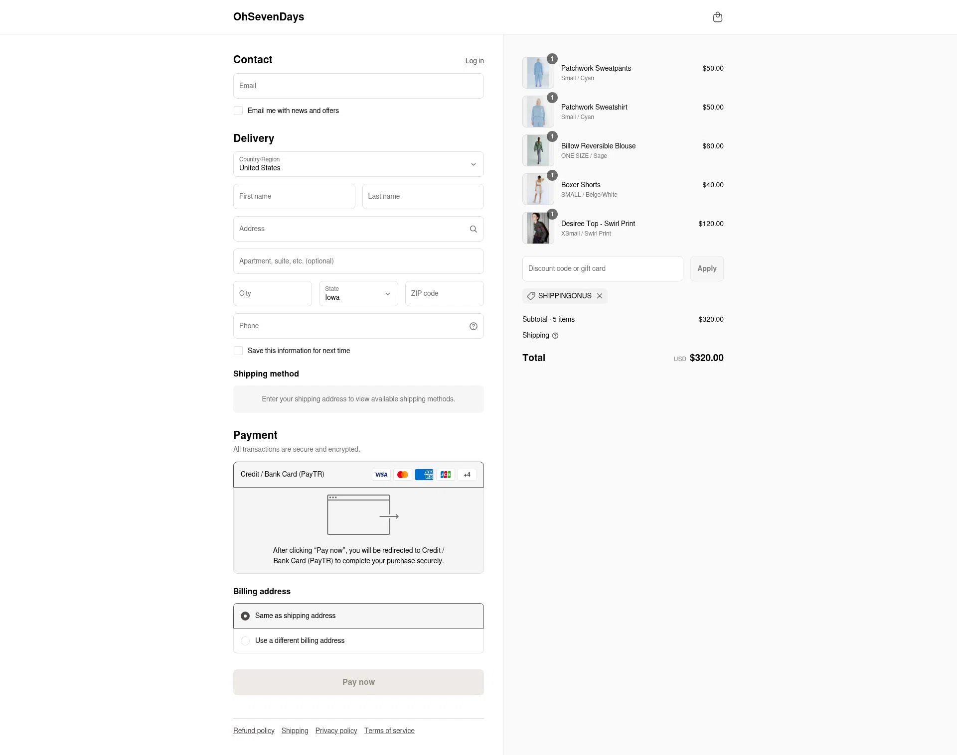 OhSevenDays checkout page showing OhSevenDays promo code box | Screenshot taken by SimplyCodes community member on Sep 7, 2025