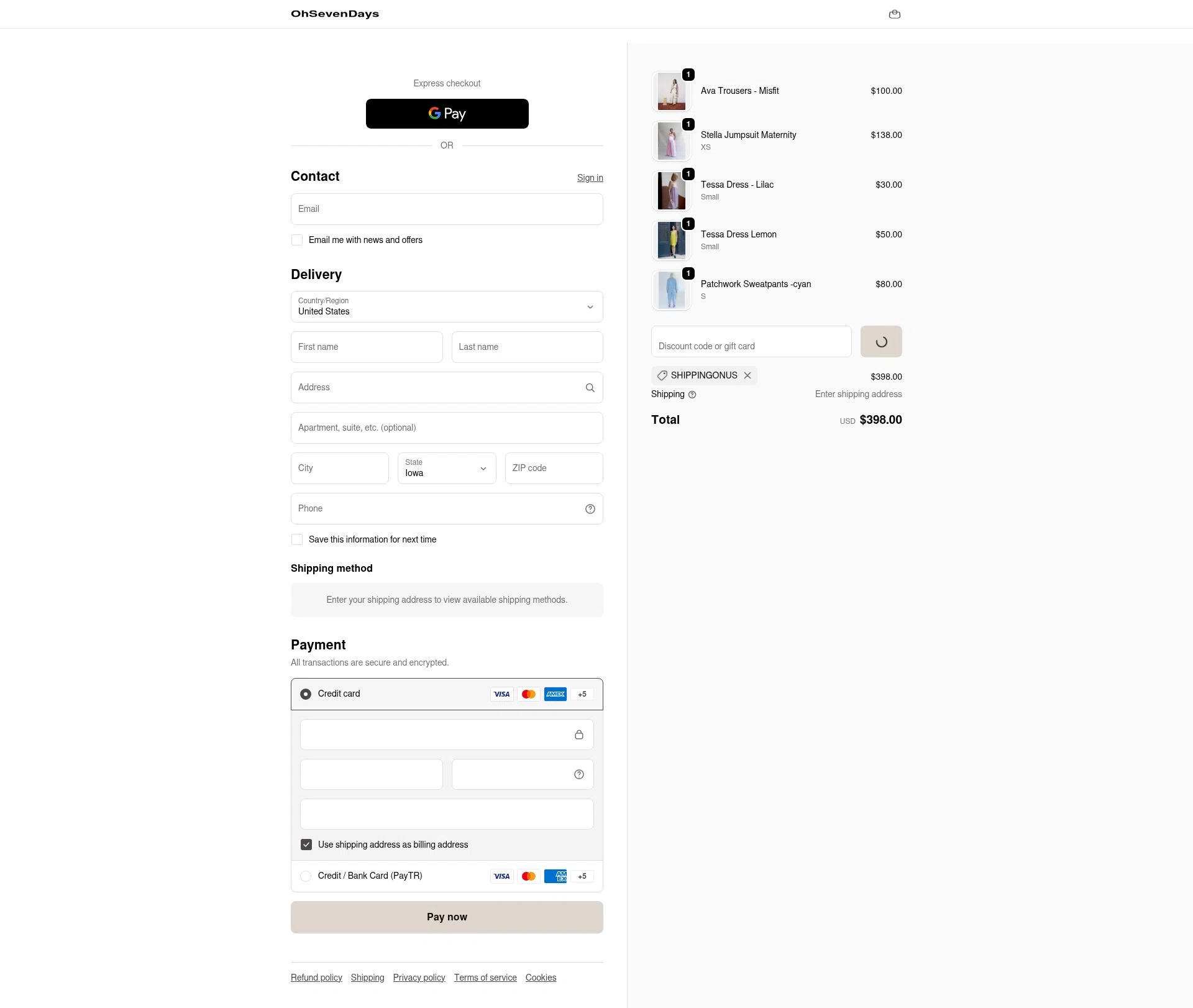 OhSevenDays checkout page showing OhSevenDays promo code box | Screenshot taken by SimplyCodes community member on Dec 31, 2025