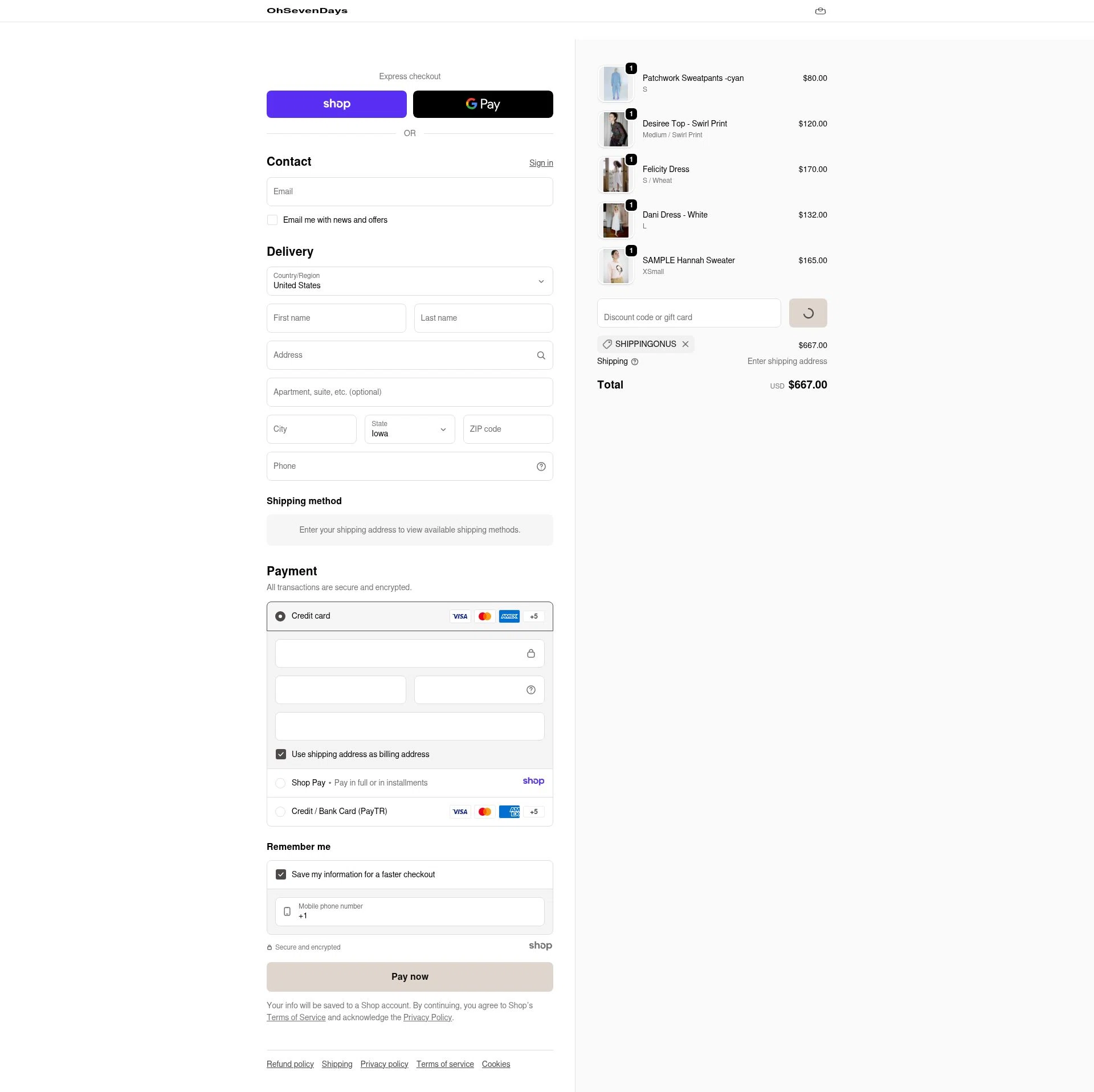 OhSevenDays checkout page showing OhSevenDays promo code box | Screenshot taken by SimplyCodes community member on Dec 21, 2025