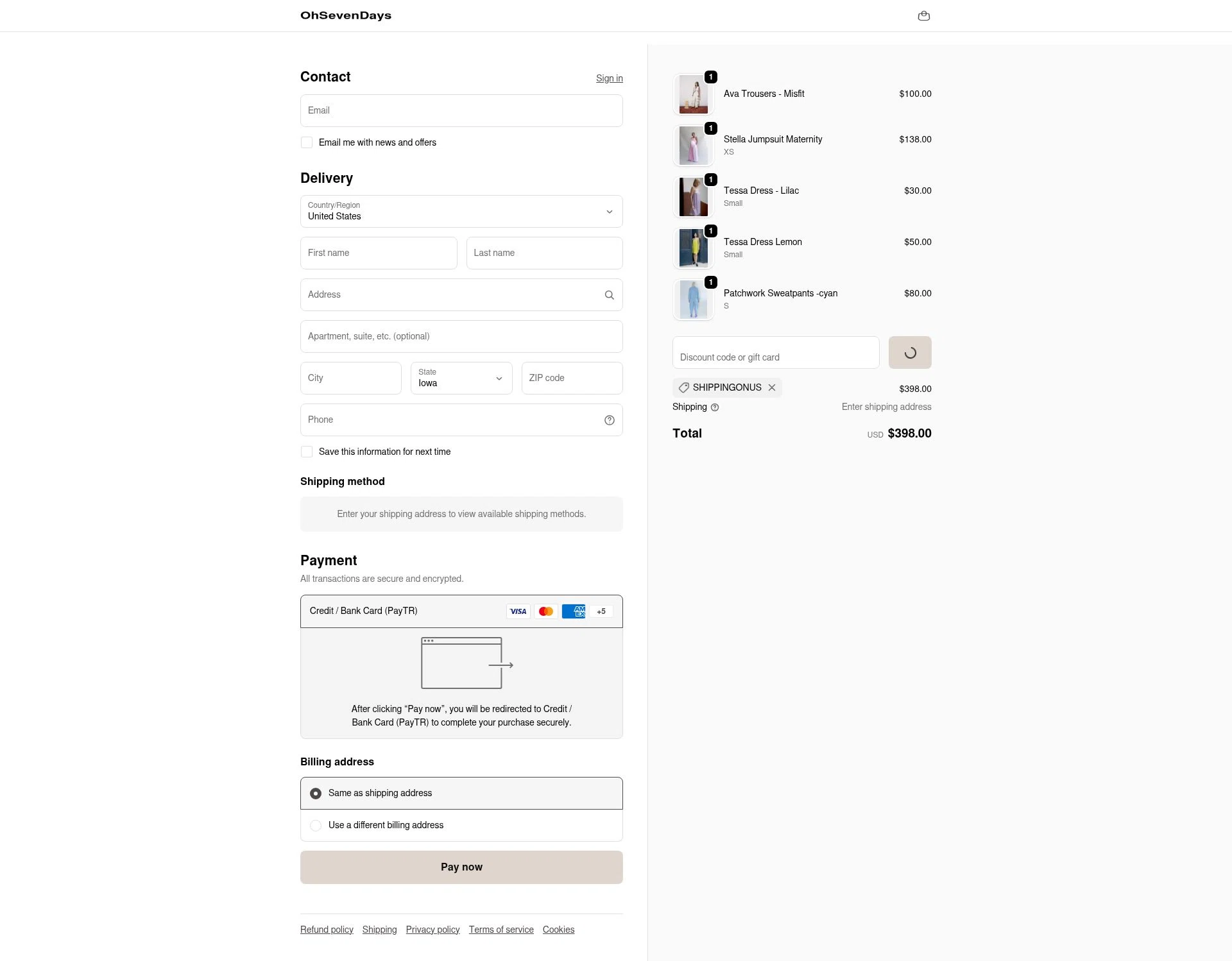 OhSevenDays checkout page showing OhSevenDays promo code box | Screenshot taken by SimplyCodes community member on Dec 26, 2025