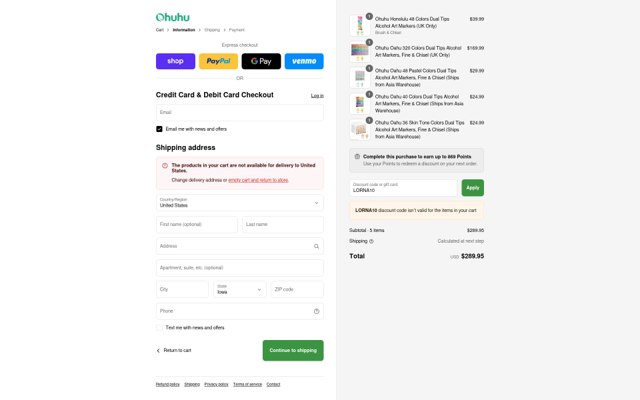 Ohuhu checkout page showing Ohuhu discount code box | Screenshot taken by SimplyCodes community member on Sep 6, 2025