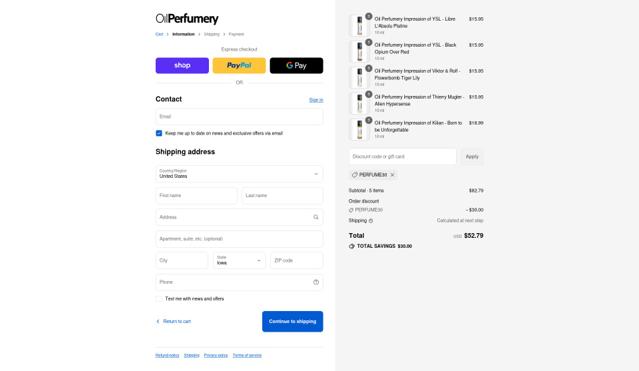 Oil Perfumery checkout page showing Oil Perfumery discount code box | Screenshot taken by SimplyCodes community member on Sep 12, 2025